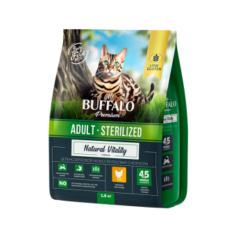 Mr.Buffalo STERILIZED с курицей для стерилизованных кошек 1,8 кг фото, цены, купить