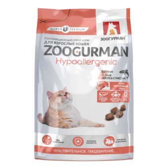 Zoogurman Hypoallergenic лосось с рисом для аллергичных кошек 1,5 кг фото, цены, купить