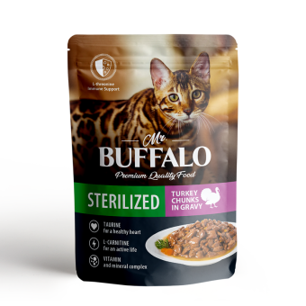 Mr.Buffalo пауч для стерилизованных кошек STERILIZED Соус Индейка 85г фото, цены, купить