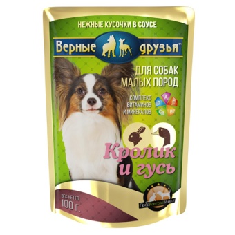 Верные Друзья пауч 100гр кусочки кролика,гуся для собак мелких пород фото, цены, купить