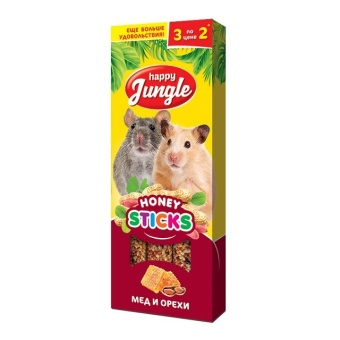 Happy Jungle лакомства для мелких грызунов мёд и орехи 3палочки 90г фото, цены, купить