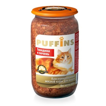 Puffins консервы ст/б 650гр паштет из говядины,печени для кошек фото, цены, купить