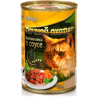Ночной Охотник консервы 415г с курицей в соусе для кошек фото, цены, купить
