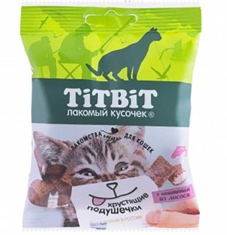 TiTBiT Хрустящие подушечки для кошек с паштетом из лосося 30г фото, цены, купить
