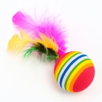 Шарик с перьями для кошек 3,4см микс цветов(50) фото, цены, купить