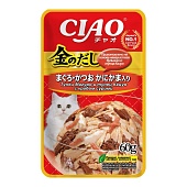 INABA CIAO Kinnodashi Тунец Магуро и Тунец Кацуо с крабовыми палочками, пауч для кошек 60г  фото, цены, купить