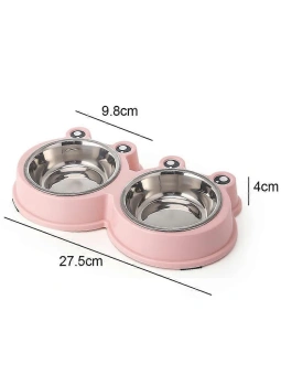 Подставка двойная с металлическими мисками "Лягушка" 2*150мл Розовый фото, цены, купить