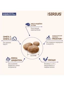 SIRIUS для собак средних пород,индейка,утка с овощами, 12кг фото, цены, купить