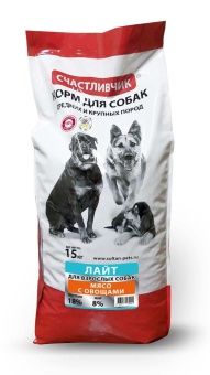 Счастливчик "Лайт" для собак, мясо с овощами 15кг фото, цены, купить