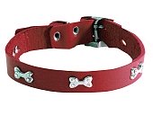 Ошейник кожаный "Флер" с украшением "Косточка" с кольцом посередине шир.20мм обх.шеи 30-38см красный фото, цены, купить