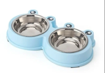 Подставка двойная с металлическими мисками "Лягушка" 2*150мл Синий фото, цены, купить