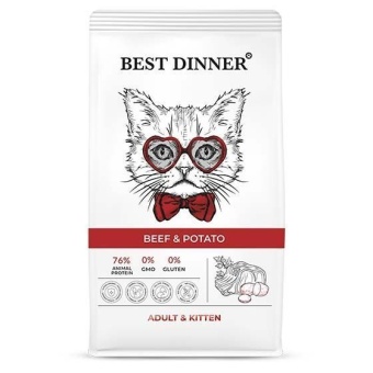 Best Dinner Adult & Kitten Beef & Potato с говядиной и картофелем для кошек и котят 400г фото, цены, купить
