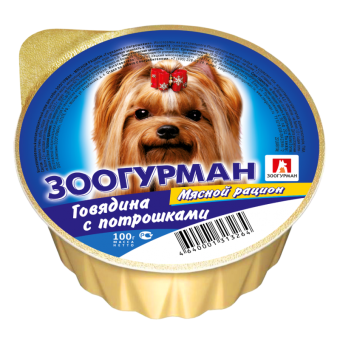  Зоогурман Мясной Рацион консервы (ламистер) 100г с говядиной, потрошками фото, цены, купить