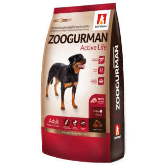 Zoogurman Active Life с индейкой для активных собак средних и крупных пород 12кг фото, цены, купить