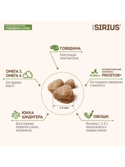 SIRIUS для взрослых собак мелких пород  говядина, рис 10кг фото, цены, купить