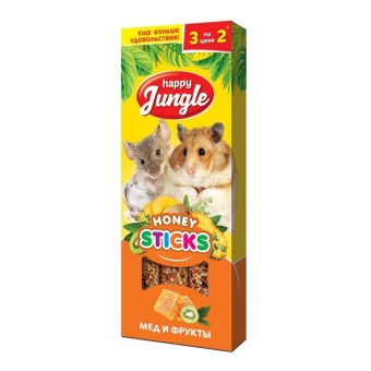 Happy Jungle для мелких грызунов Мёд и Фрукты (3палочки) 90г фото, цены, купить