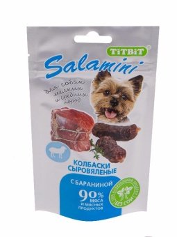 TiTBiT Колбаски сыровяленые Salamini с Бараниной пакет 40г фото, цены, купить