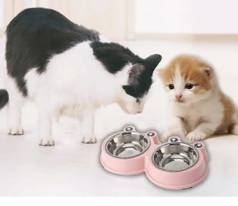 Подставка двойная с металлическими мисками "Лягушка" 2*150мл Розовый фото, цены, купить