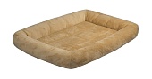 Лежак прямоугольный с валиком Zoo-M "LAMA" 55*40*8см Бежевый плюш+мех фото, цены, купить