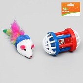 Набор игрушек для кошек: мышь 5см и игрушка с бубенчиком "Амфитеатр", 6,8*4см, микс цветов фото, цены, купить