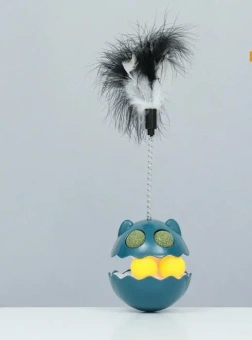 Неваляшка с перьями на пружине с кошачьей мятой 12,3*21см  фото, цены, купить