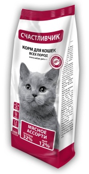 Счастливчик для кошек, мясное ассорти 400г  фото, цены, купить