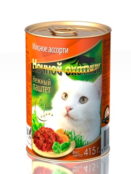 Ночной Охотник консервы паштет Мясное Ассорти 415г для кошек фото, цены, купить