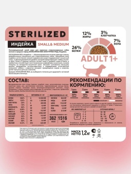 Zoogurman Red  для взрослых стерилизованных собак мелких и средних пород с индейкой 1,2кг  фото, цены, купить