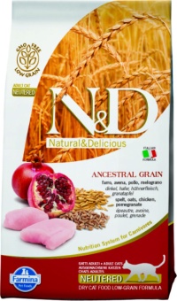 Farmina N&D LowGrain Neutered низкозерновой с курицей и гранатом для кастр./стерилизованных кошек фото, цены, купить