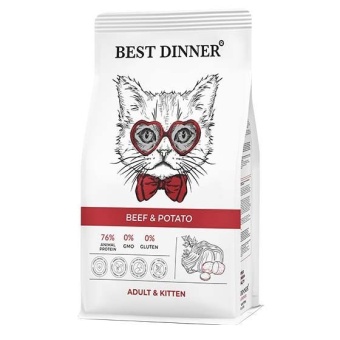 Best Dinner Adult & Kitten Beef & Potato с говядиной и картофелем для кошек и котят 1,5кг фото, цены, купить