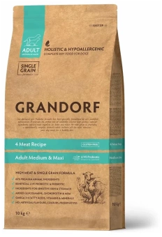 GRANDORF PROBIOTIC MEDIUM&MAXI 4вида мяса с пробиотиками для средних и крупных собак 10 кг фото, цены, купить