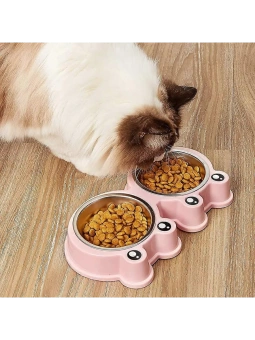 Подставка двойная с металлическими мисками "Лягушка" 2*150мл Розовый фото, цены, купить