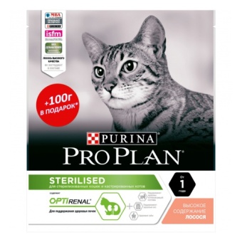 PRO PLAN Sterilised для стерилизованных и кастрированных лосось 0,3+0,1 кг для кошек фото, цены, купить