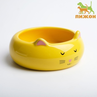 Миска керамическая "Кошка-лепёшка" 200 мл 13*5,5 cм, жёлтая   9214859 фото, цены, купить