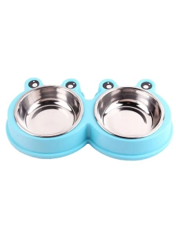 Подставка двойная с металлическими мисками "Лягушка" 2*150мл Синий фото, цены, купить