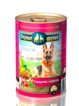 Верные Друзья консервы 415г кусочки говядины, моркови в соусе для собак фото, цены, купить