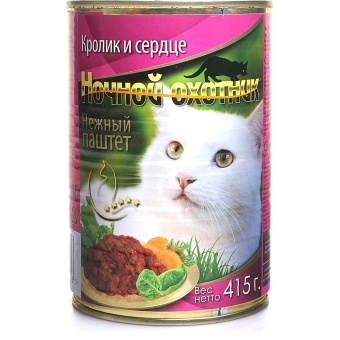 Ночной Охотник консервы 415г паштет  с кроликом и сердцем для кошек фото, цены, купить