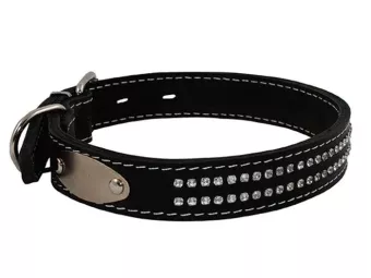 Ошейник кожаный двойной со стразами 25мм 39-46см фото, цены, купить
