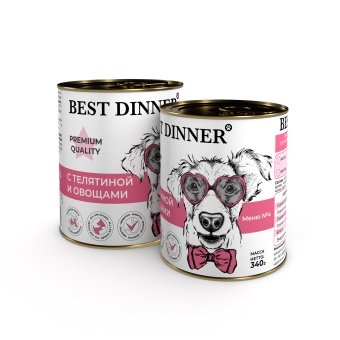 Best Dinner  Premium Меню №4 с телятиной и овощами 340 г для щенков и взрослых собак фото, цены, купить