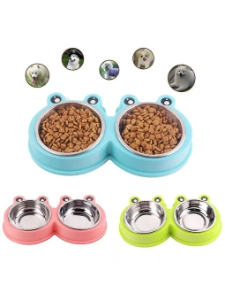 Подставка двойная с металлическими мисками "Лягушка" 2*150мл Синий фото, цены, купить