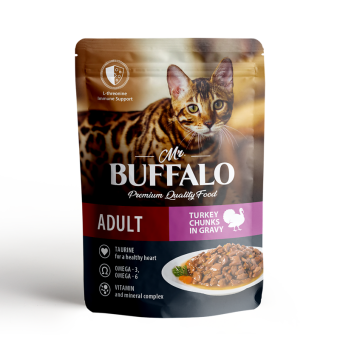 Mr.Buffalo пауч для взрослых кошек с чуствительным пищеварением SENSITIVE Соус Индейка 85г фото, цены, купить