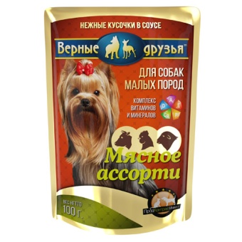 Верные Друзья пауч 100гр кусочки мясного ассорти для собак мелких пород  фото, цены, купить