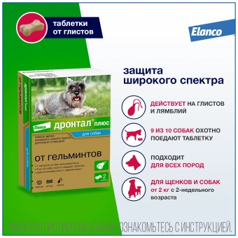 Дронтал Плюс со вкусом мяса для собак (2таб) фото, цены, купить
