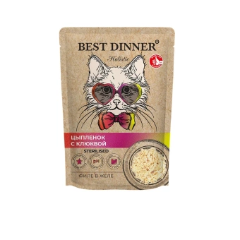 Best Dinner Holistic Филе в желе Цыпленок с клюквой для стерилизованых кошек 70г фото, цены, купить