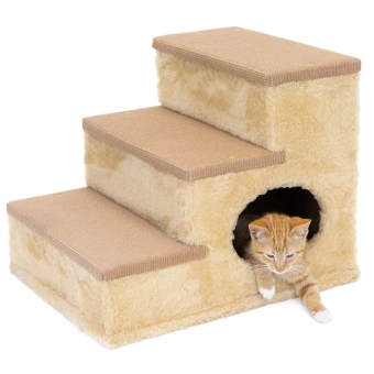 домик-лестница СТУПЕНИ-1, 39*38.5*h32см (ковролин, мех игр.) бежевый для кошек