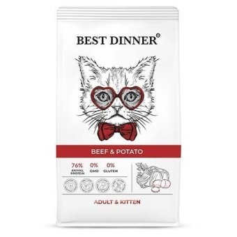 Best Dinner Adult & Kitten Beef & Potato с говядиной и картофелем для кошек и котят 1,5кг фото, цены, купить