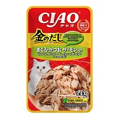 INABA CIAO Kinnodashi Тунец Магуро и тунец Кацуо с сёмгой, пауч для кошек 60г  фото, цены, купить