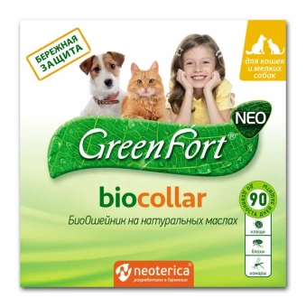 БиоОшейник от клещей и насекомых GreenFort NEO, для кошек и мелких собак, 40 см фото, цены, купить