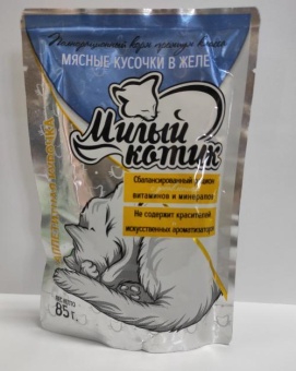 Милый Котик пауч Аппетитная Курочка в желе 85г фото, цены, купить
