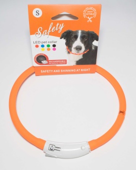 Светящийся ошейник с USB-зарядкой (оранжевый) 70см* D=1см (силикон + LED) (JPF-008UL-orange) фото, цены, купить
